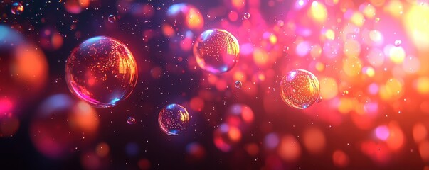 Poster - Colorful Bubbles Floating in a Red and Yellow Bokeh Background