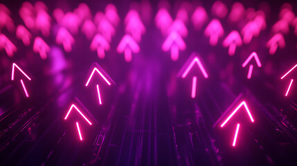 Poster - Abstract background with glowing neon arrows pointing upwards, symbolizing growth and success in business or digital marketing concept