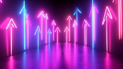 Aufkleber - Abstract background with glowing neon arrows pointing upwards, symbolizing growth and success in business or digital marketing concept