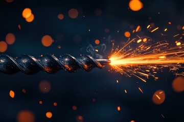 Poster - A Close-Up of a Drill Bit Emitting Sparks and Smoke