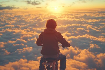 Poster - A Cyclist Above the Clouds at Sunset