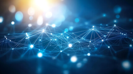 Fototapete - Abstract technology background with network connection lines and dots on blue sky, white background