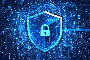 Aufkleber - Digital Shield with a Padlock on a Circuit Board Background