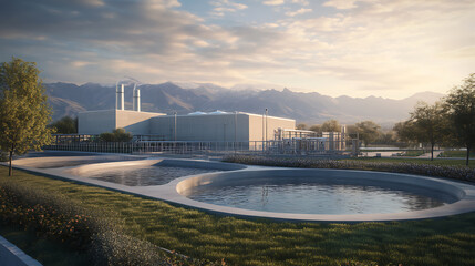 Aufkleber - Advanced wastewater treatment facility with filtration systems for water reuse, showcasing modern urban infrastructure and environmental sustainability