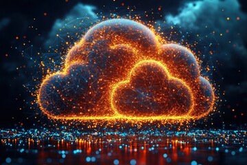 Poster - Glowing Cloud Shaped Network with Orange and Blue Lights