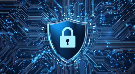 Aufkleber - Digital Shield with a Padlock on a Circuit Board