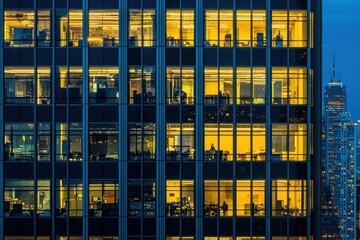 Poster - Illuminated Office Windows of a Modern Skyscraper at Dusk