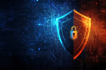 Aufkleber - A Glowing Shield and Lock on a Circuit Board Background