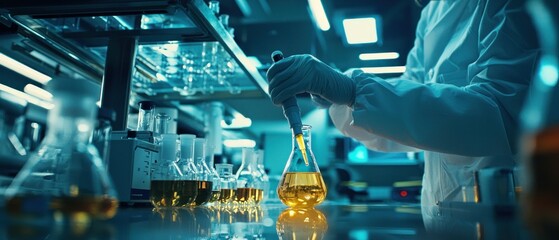 Aufkleber - Scientist in a Lab Using a Pipette to Transfer Liquid into a Flask