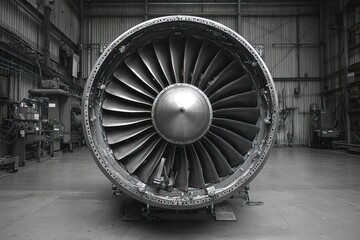 Poster - Jet Engine Fan Blades and Housing in a Hangar