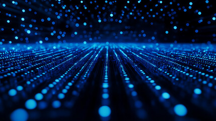 Poster - A close up of computer code on the screen, representing advanced software development and coding skills The background is dark with a blue glow from above