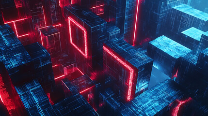 Aufkleber - a complex digital maze representing the challenges and obstacles in the digital world, symbolizing c