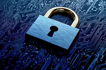 Poster - Padlock on a Circuit Board Representing Cybersecurity