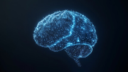Aufkleber - A digital brain made of blue circuit lines and binary code, with two connected branches representing the left side depicting an AI model or neural network concept