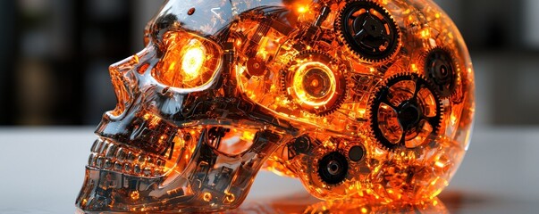 Poster - Transparent Glowing Skull With Visible Internal Gears