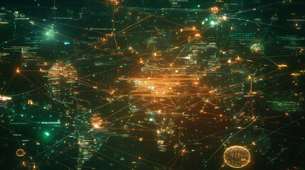 Leinwandbilder - A digital representation of global communication networks, showcasing interconnected nodes and data flow, symbolizing worldwide connectivity and information exchange
