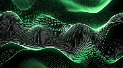 Fototapete - Green abstract background with gradient dots and wavy lines gradient halftone pattern