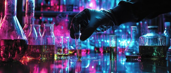 Aufkleber - A gloved hand carefully placing a test tube into a row of lab equipment.