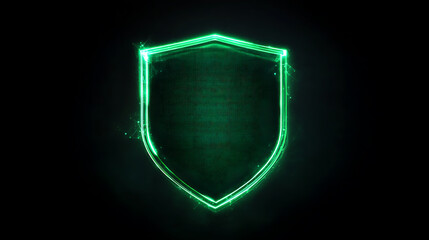 Poster - A green cyber security shield icon glowing on a black background with digital data and network connection technology concept