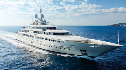Poster - High angle view of luxury motor yacht sailing on open sea