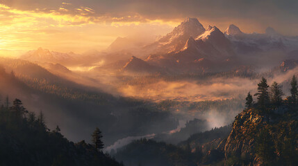 Aufkleber - Beautiful panoramic view of the Carpathian mountains with the sun and blue sky, a panorama of the mountain landscape