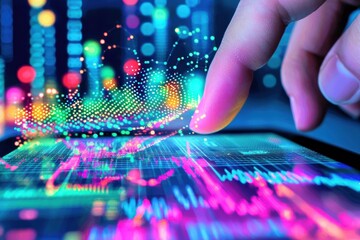 Aufkleber - Finger Interacting with a Smartphone Display Showing Data Visualization