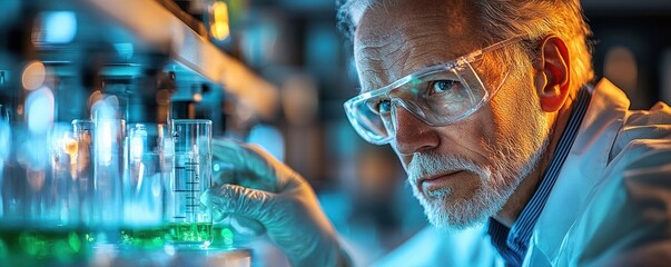 Aufkleber - Senior Scientist Examining Chemical Solution in Laboratory