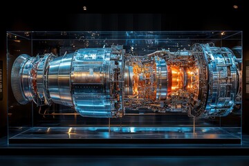Aufkleber - A Cross-Sectioned Jet Engine Displayed in a Glass Case
