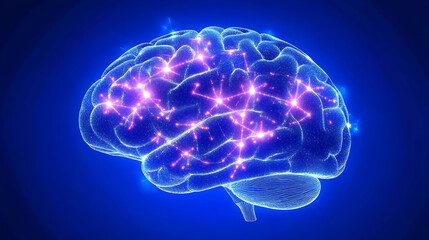Poster - Abstract brain with glowing connections on blue background