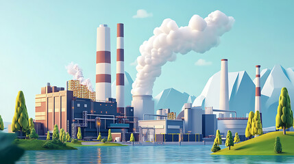 Poster - Modern power plant generating electricity with sustainable green strategies to reduce CO2 emissions, Clean energy initiatives and renewable resources for a greener future