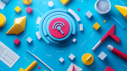 Aufkleber - Abstract shapes and stylized illustration representing brand positioning strategies concept, emphasizing strategic planning and market differentiation