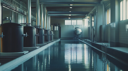 Poster - Modern urban wastewater treatment plant with advanced water recycling, purifying, and filtration systems ensuring safe drinking water