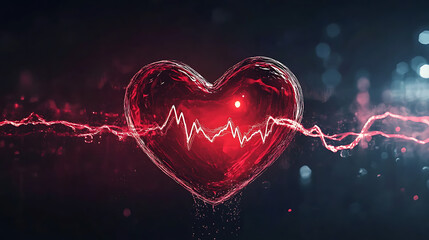 Aufkleber - Red heart beat monitor line with light effect on dark background