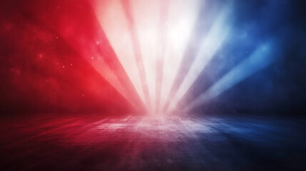 Poster - Red, white and blue background with rays of light in the center, red and black background, red blue and white gradient