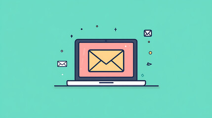 Poster - an open laptop with an envelope icon on the screen email advertisement