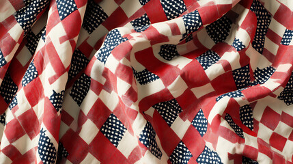 Poster - Red, white and blue houndstooth quilt with star pattern on red background