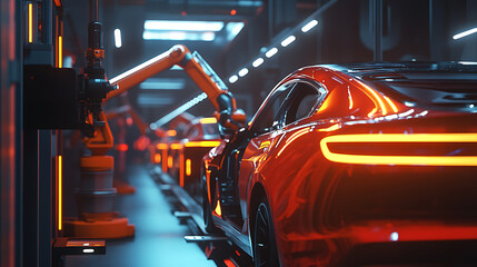 Aufkleber - Automated car production line with robotic arms at factory for manufacturing