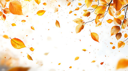Aufkleber - Autumn leaves in the air, white background, copy space concept, wide banner with autumn tree branch with yellow and orange leaves, banner design
