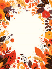 Leinwandbilder - Autumn rectangle frame background, flat design, white space in the middle of the page, illustration, clip art set, simple line drawing, white background