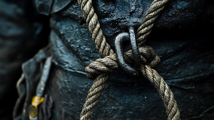 Poster - Close-up of rope and carabiner on miner's chest