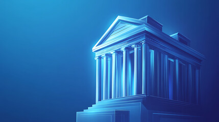 Fototapete - Digital bank icon with building and columns on blue background, vector illustration of futuristic technology for online cashless payments