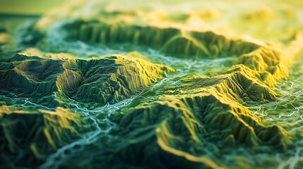 Poster - High-tech GIS geodata mapping concept showcasing a terrain model, illustrating advanced geographic information systems and spatial data visualization