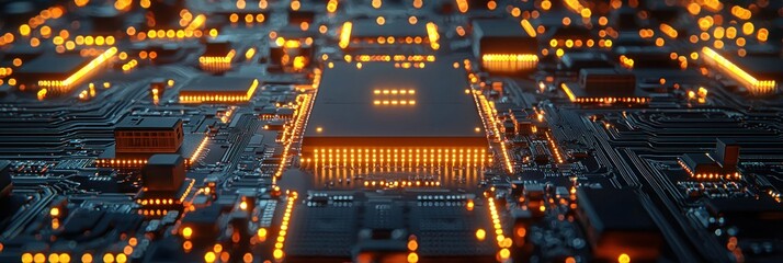 Poster - Illuminated Circuit Board with Glowing Components