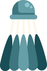 Poster - this illustration shows a teal shuttlecock with white feathers, designed for playing badminton