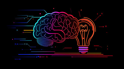 Poster - Neuroscience and Psychology, The brain and a light bulb imagery symbolize the intersection of neuroscience, cognitive science, and psychological research, highlighting innovation and discovery