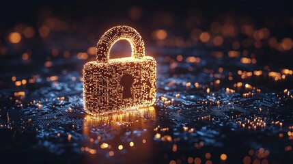 Fototapete - Glowing Digital Padlock on Circuit Board