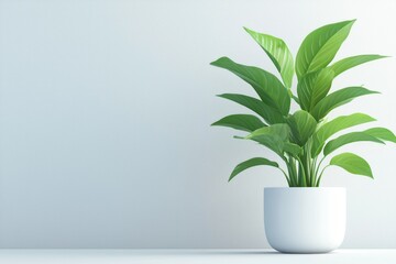 Poster - Green Plant in White Pot Against a White Wall