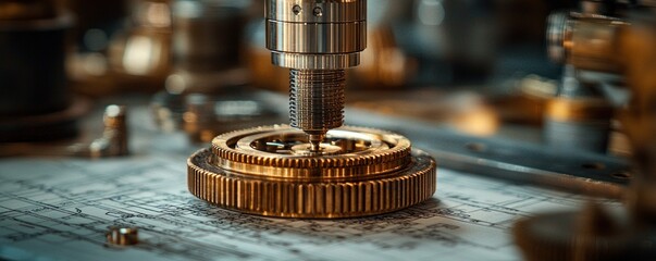 Poster - Closeup of a Metallic Gear and Spindle on a Technical Diagram