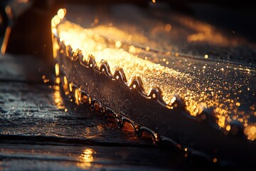Poster - A Close-Up of a Shiny, Wavy, Black Surface with Golden Reflections