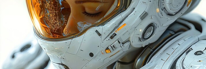 Poster - Close-up of a Futuristic Astronaut's Helmet with Closed Eyes